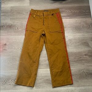 Zara Trafaluc Collection Wide Leg Golden Mustard Brown with red stripe